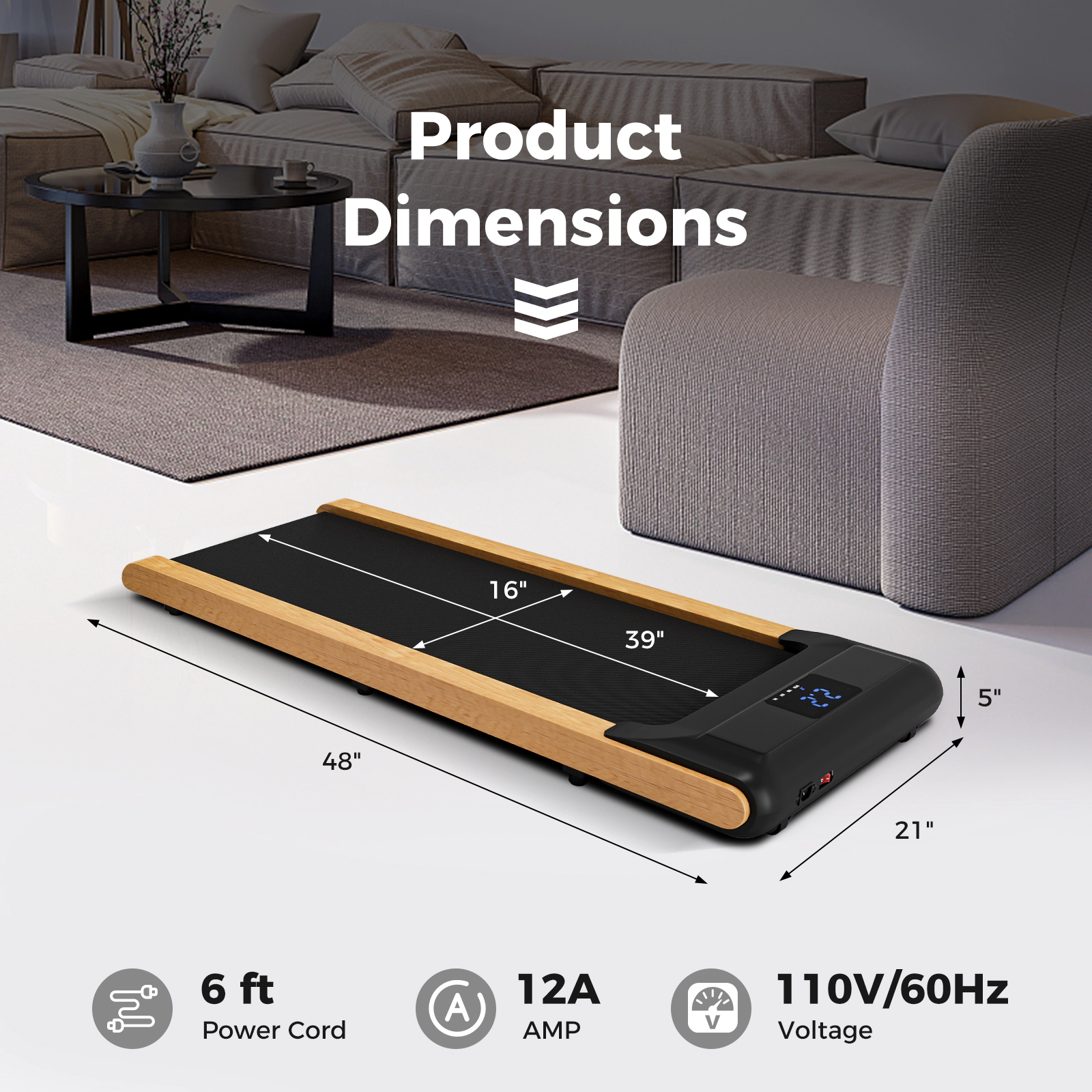 SUGIFT Black 3-in-1 Walking Pad with Beech Wood Deck and Remote Control 48-in W 21-in D 220-lb User Capacity