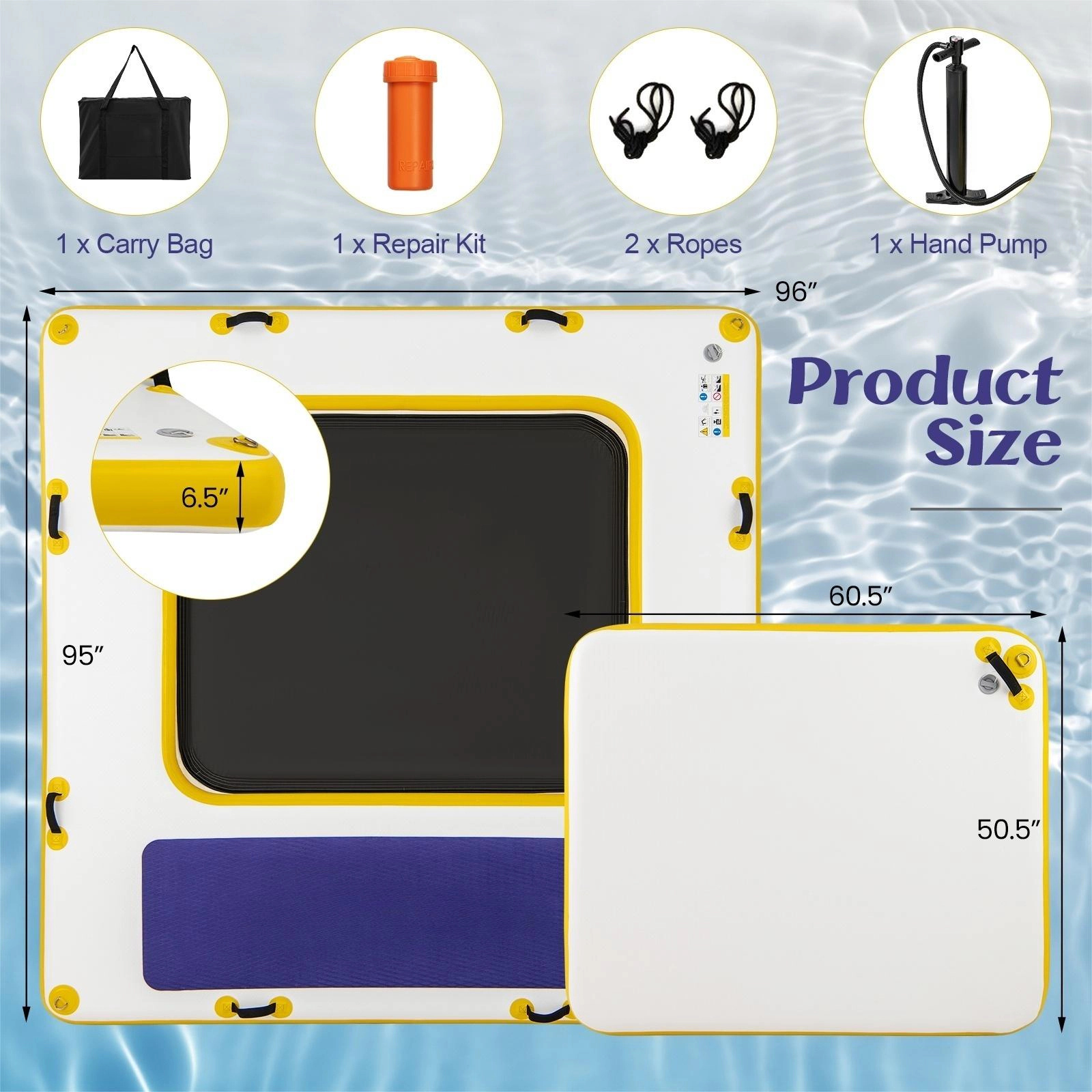 SUGIFT 8 ft x 8 ft Inflatable Floating Dock, 660 lb Capacity, Mesh Swim Lounge, Hand Pump