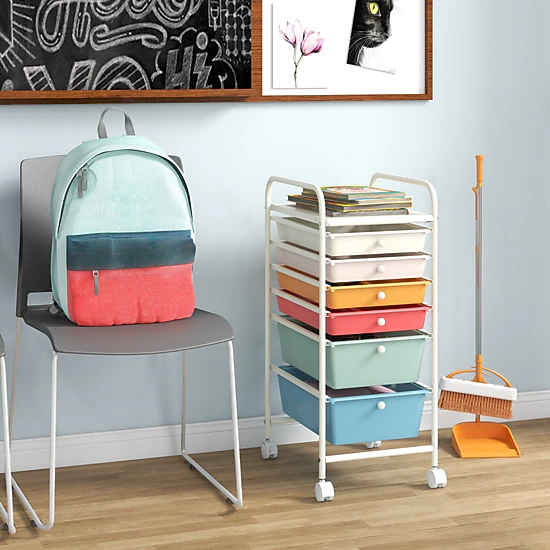 SUGIFT 6-Drawer Rolling Storage Cart Organizer File Cabinet with 2 Deep and 4 Shallow Drawers Macaron Multicolor