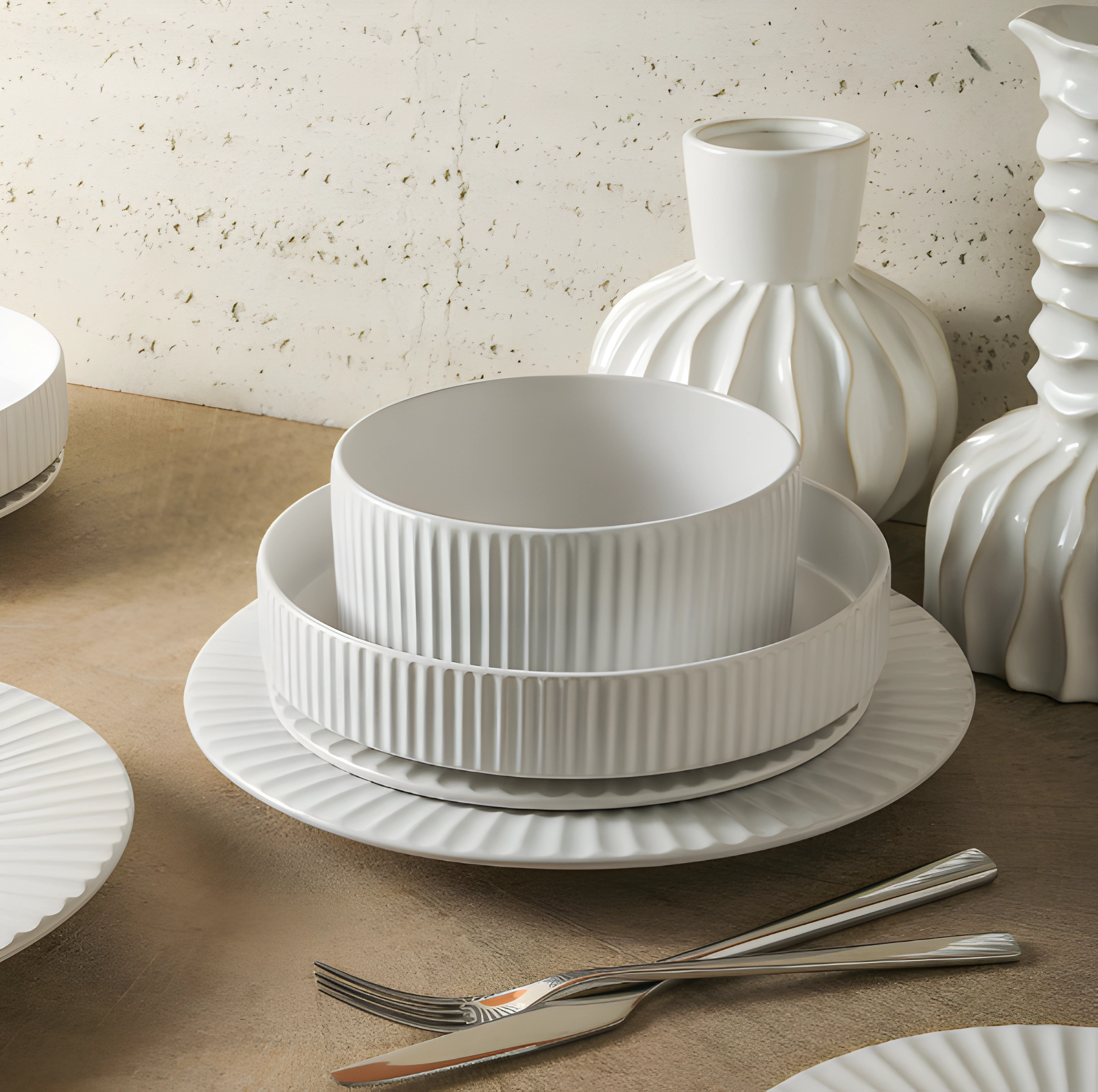 Christian Siriano Lusso Unisex 16-Piece Dinnerware Set Stoneware, White