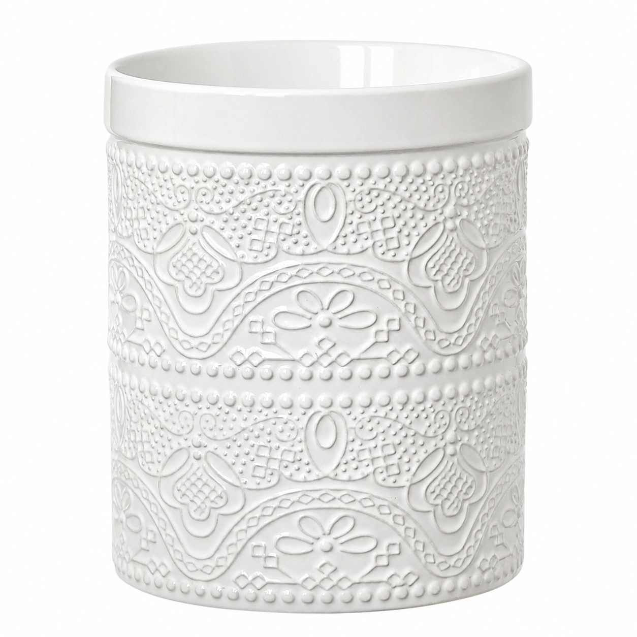 WZK Large Ceramic Lace Emboss Heavy Stable Kitchen Utensil Holder