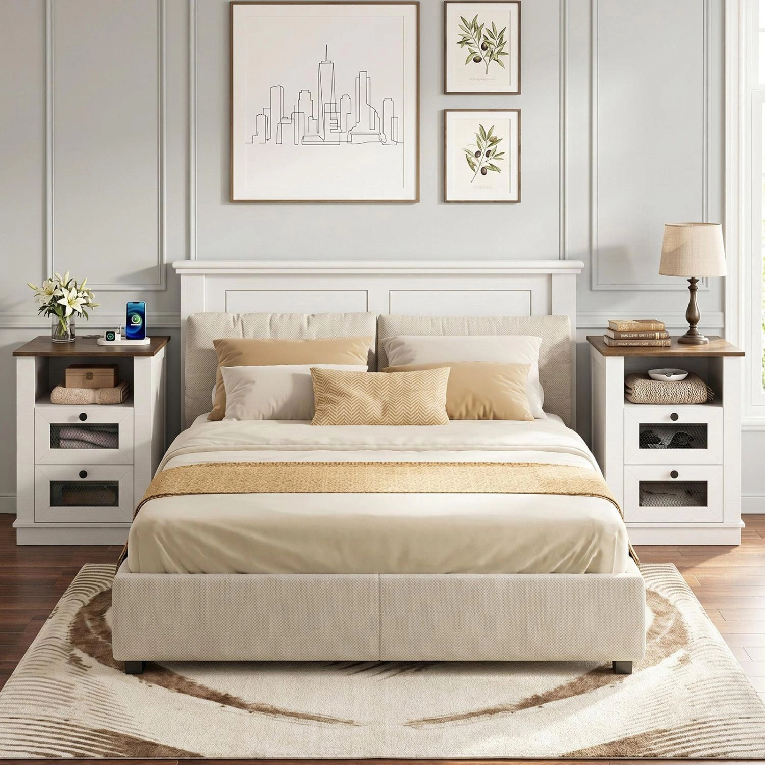 SlickBlue Rustic Brown Nightstand with Charging Station and Drawers