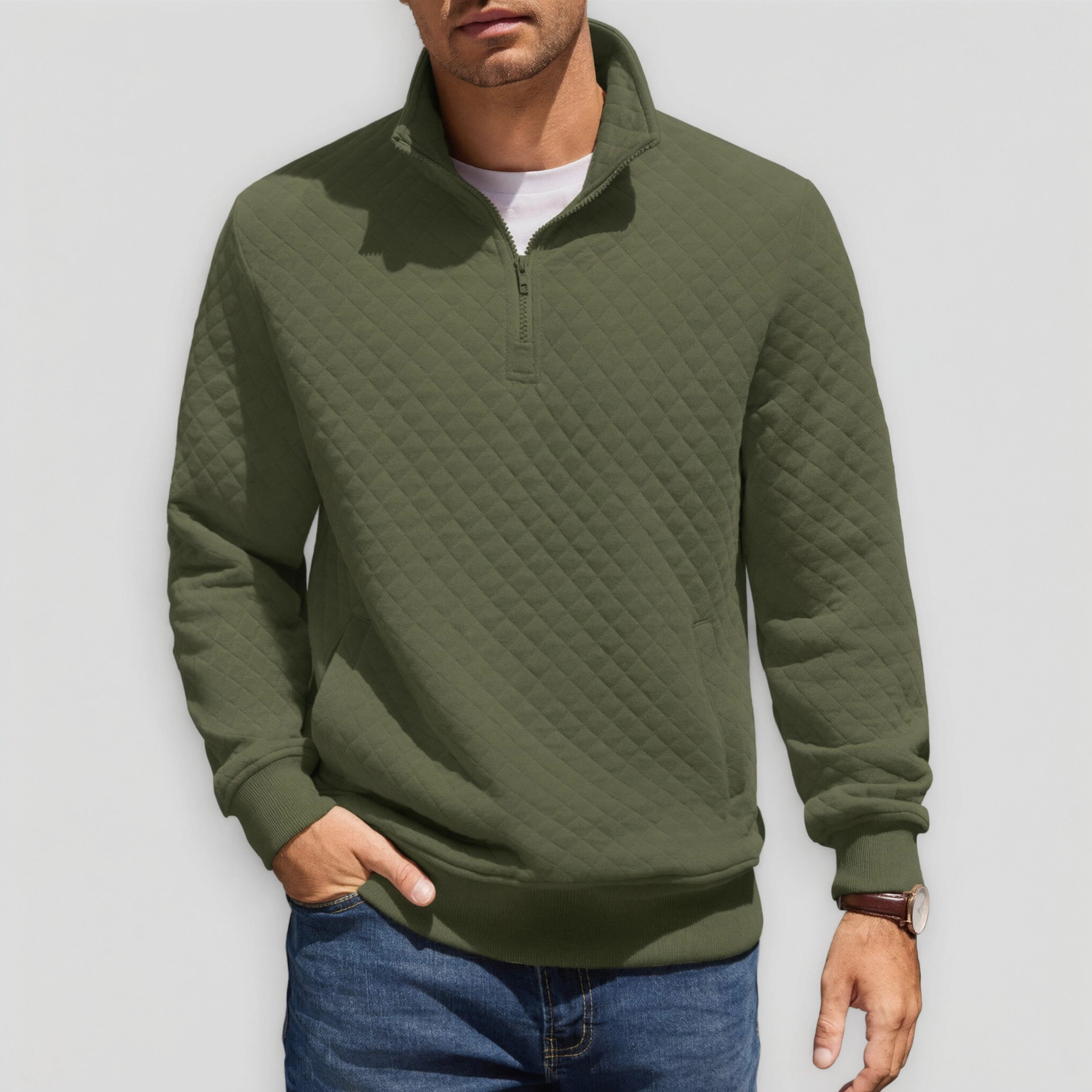 COOFANDY Men's Regular Fit Quilted Quarter Zip Pullover Sweater
