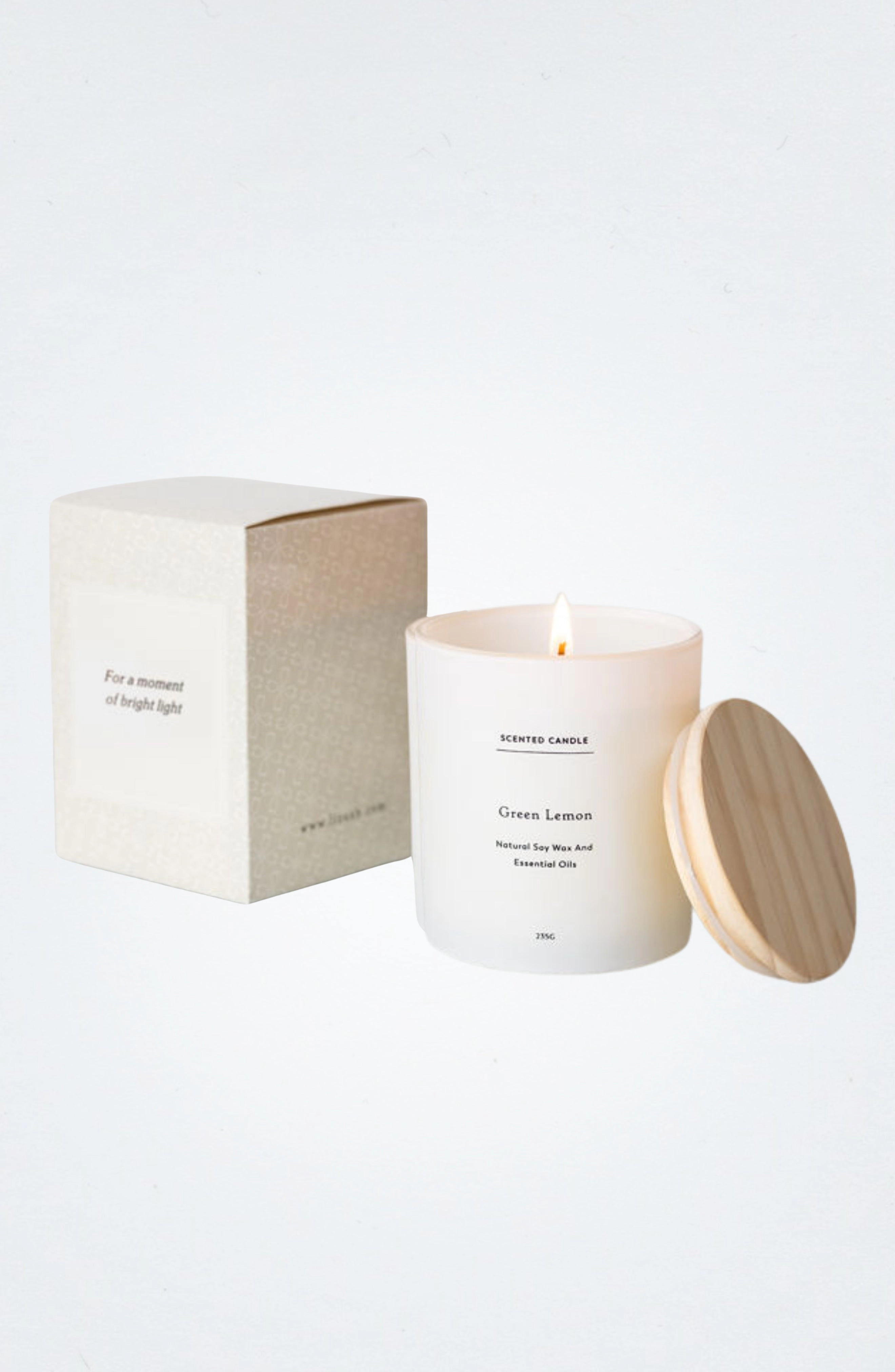 Lizush Green Lemon Scented Soy Candle 9 oz - Glass Jar with Wooden Lid