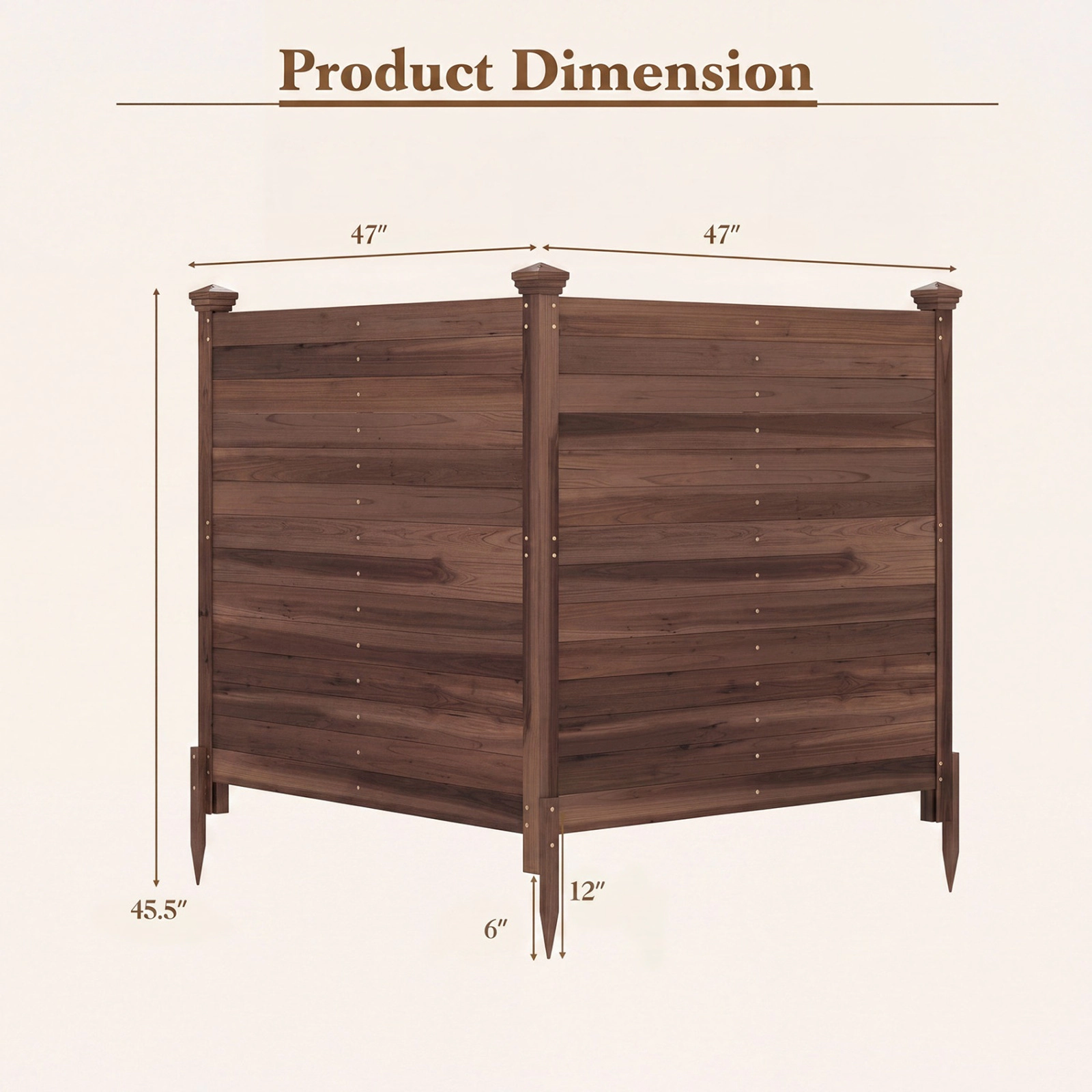 SUGIFT Brown Fir Wood Air Conditioner Privacy Fence with 2 Panels and 3 Ground Stakes 47-in W 47-in D 45.5-in H