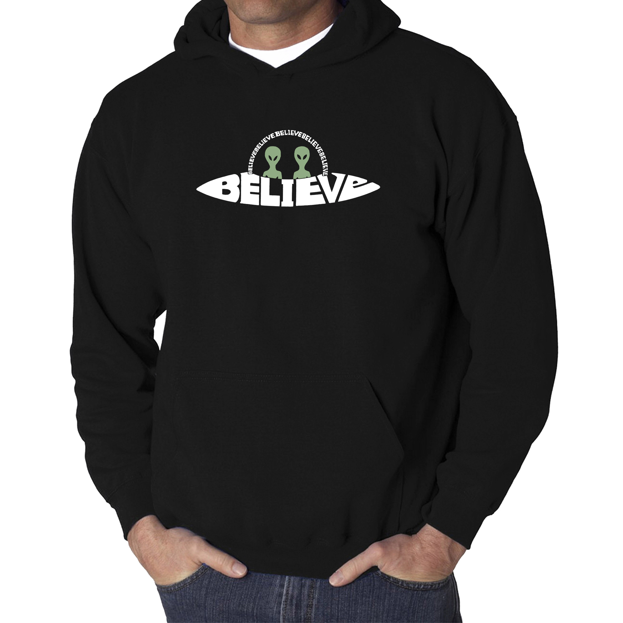 LA Pop Art Believe UFO - Men's Word Hooded Sweatshirt