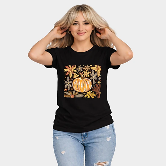 Simply Sage Market - Women's Short Sleeve Graphic T-Shirt - Fall Flowers And Pumpkin