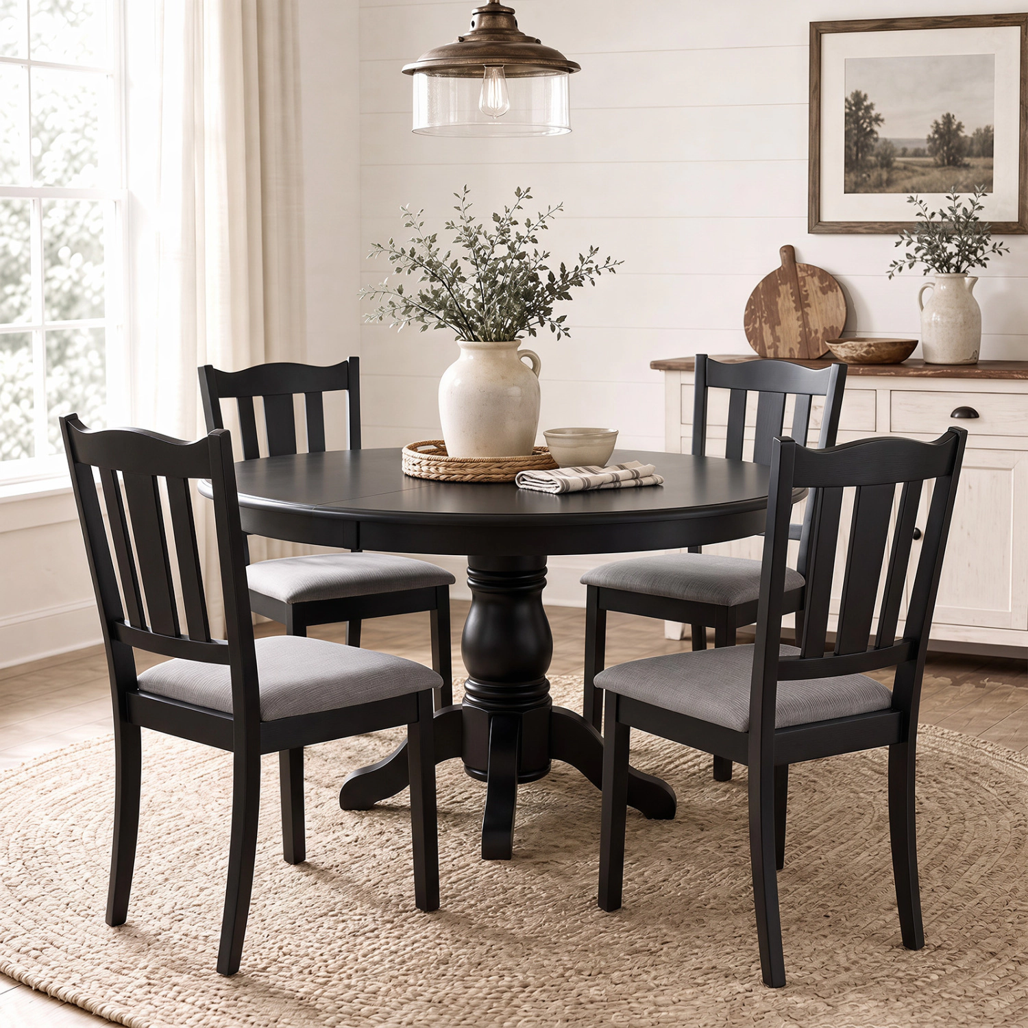 LJG Set of Wooden Dining Chair with Hollow Back and Soft-Padded Cushion