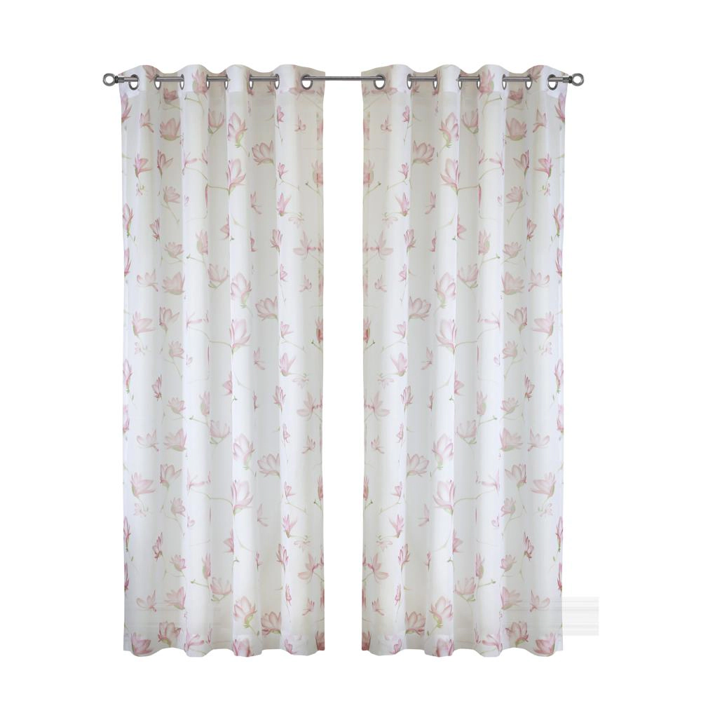 Habitat Magnolia Light Filtering Pink Watercolor Floral Print Grommet Curtain Panel 52" x 95" White Pink