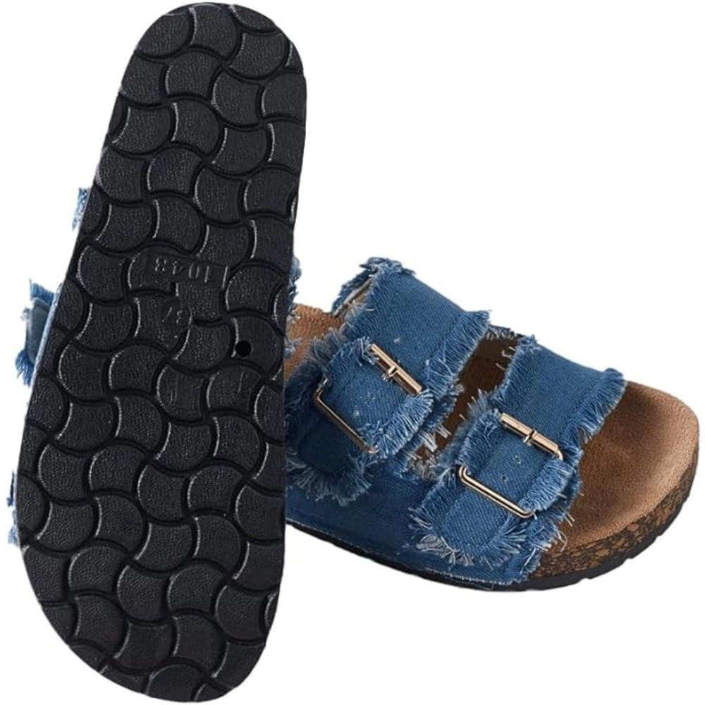 Roxoni Women's Adjustable Double Buckle Slide Sandals