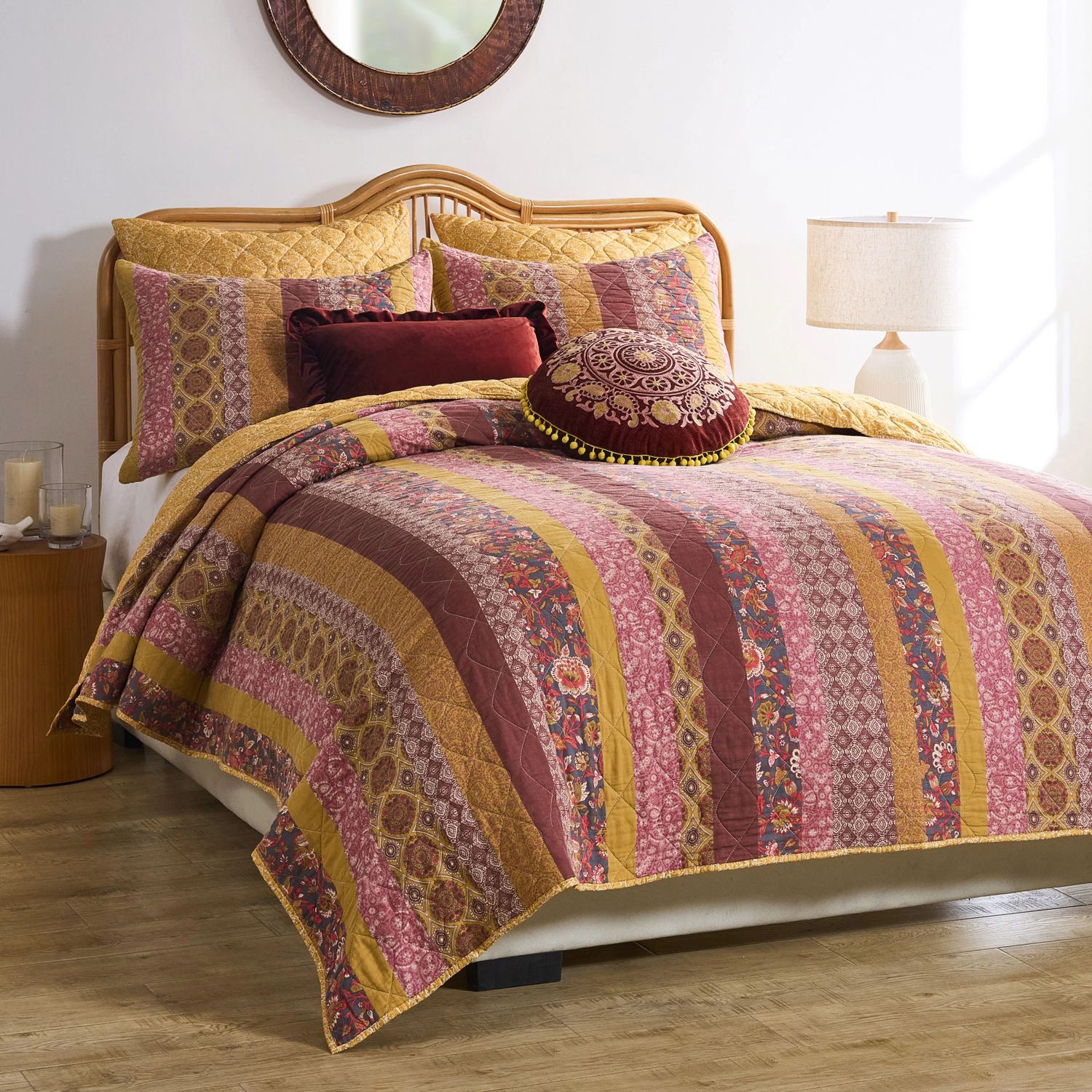 Greenland Home Fashion Mari Cotton Face Microfiber Back Poly Cotton Fill Quilt Set 3 Piece