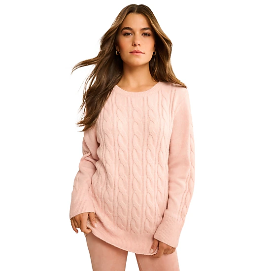 Roaman's Women's Plus Size Cozy Cable Crewneck Sweater