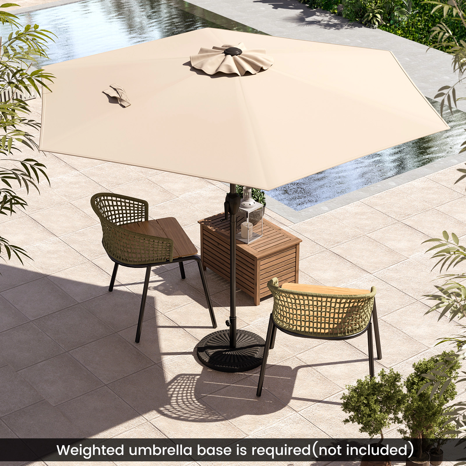 SUGIFT 7.5-ft Outdoor Heavy Duty Market Patio Umbrella with Crank Lift and Push Button Tilt 7.2-ft Tall Beige