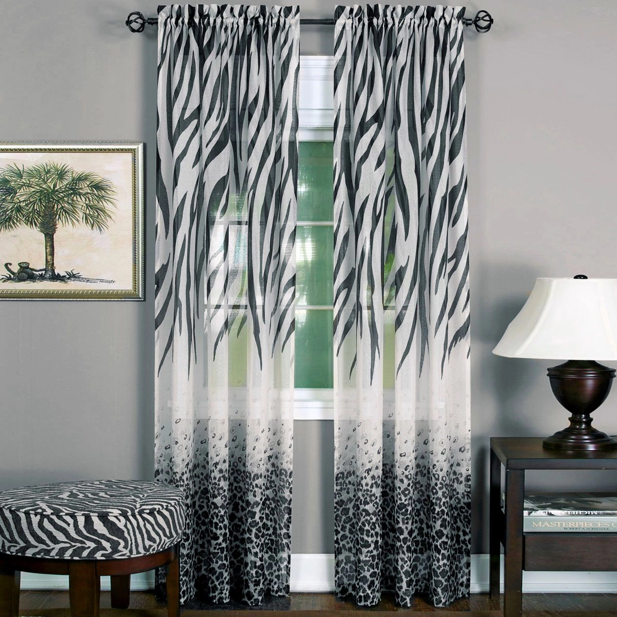 Kate Aurora 2 Piece Safari Themed Animal Print Rod Pocket Sheer Window Curtain Panels