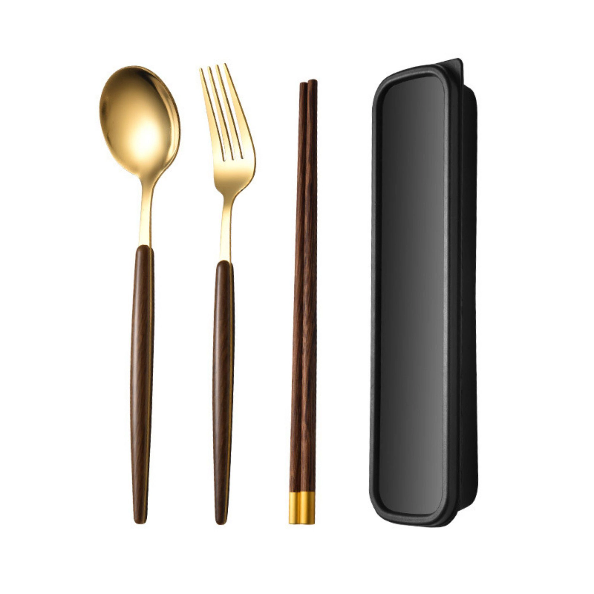 Alilang Women Portable Flatware 4 Piece Set with Spoon Fork Chopsticks and Slim Travel Storage Case