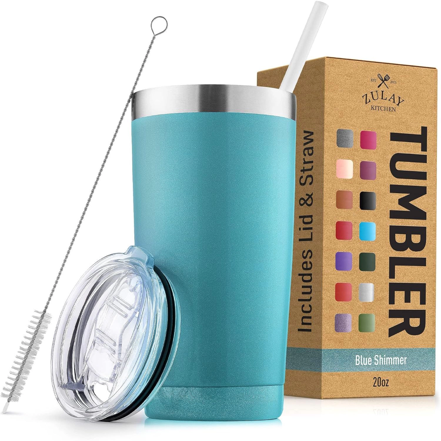 Zulay Kitchen 20oz Double Walled Insulated Tumbler with Lid and Straw