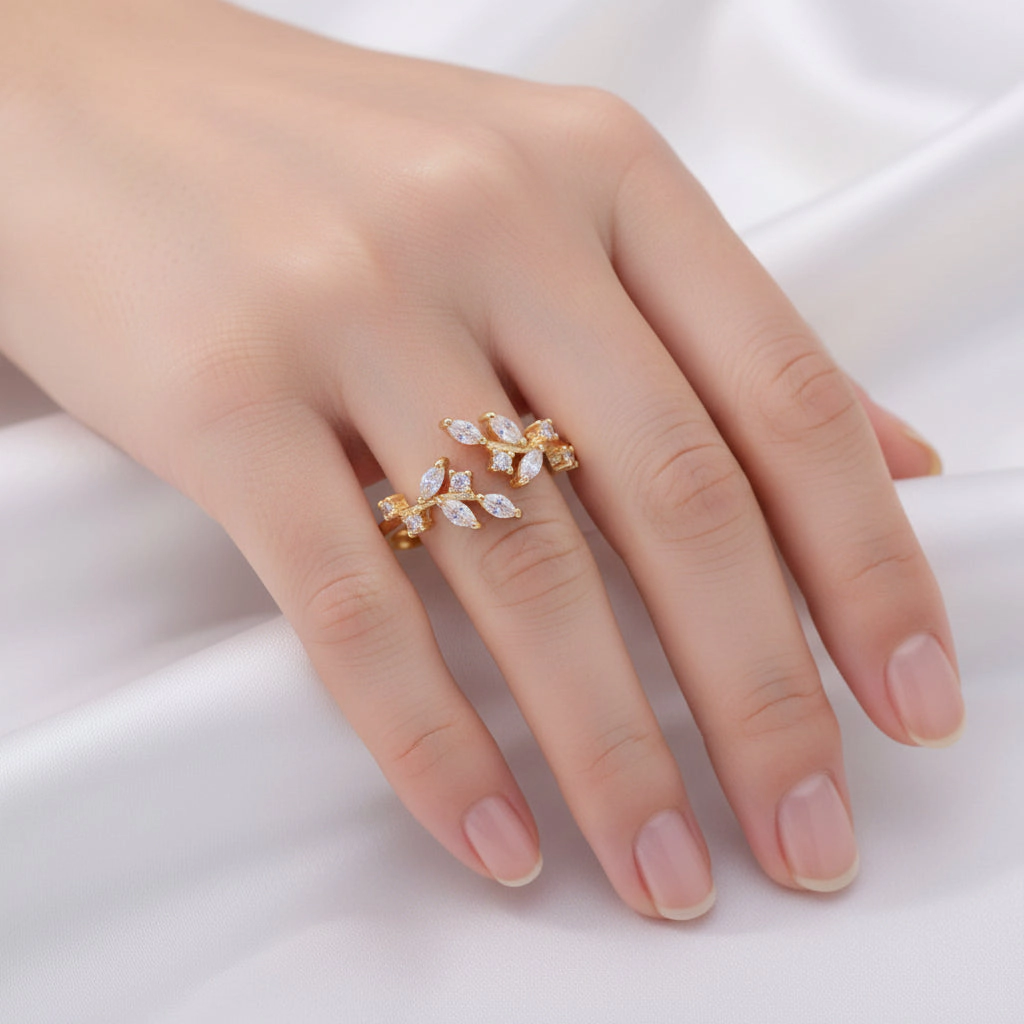 DressAtR Women's Flower 18K Gold Plated Open Ring