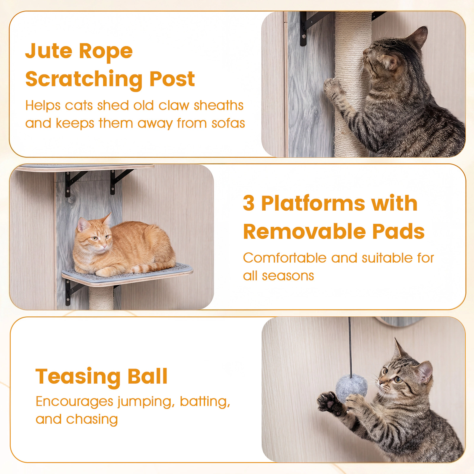 SUGIFT Door Hanging Cat Climber 5-Level Adjustable Cat Tree 11-lb Capacity with Plush Bed Beige Natural Gray