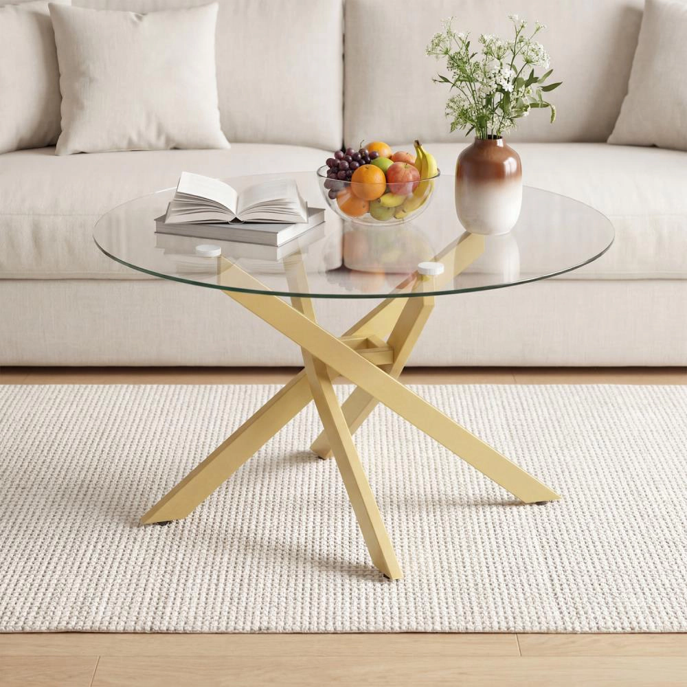 Hivvago Glass Coffee Table Round Clear Center With Tempered Top