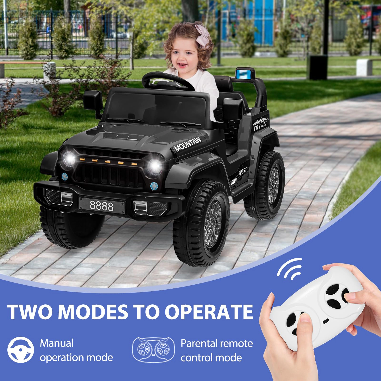 12V Kids Ride On Truck, 2-Seater Electric Car w/Remote Control, 35W Motors, 3 Speeds, Music, LED Lights, Suspension