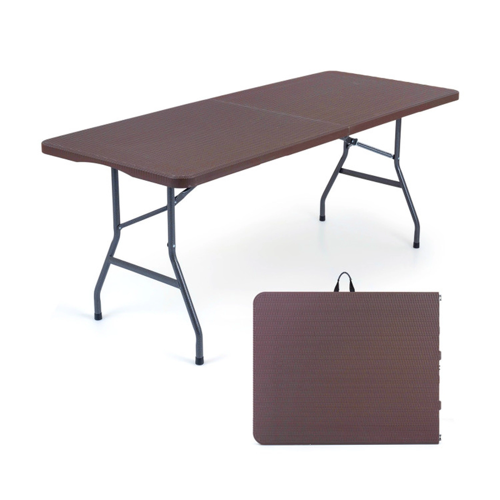 SUGIFT 71-in Fold-in-Half HDPE Camping Table 220-lb Capacity with Metal Legs Coffee Color 24-lb Net Weight