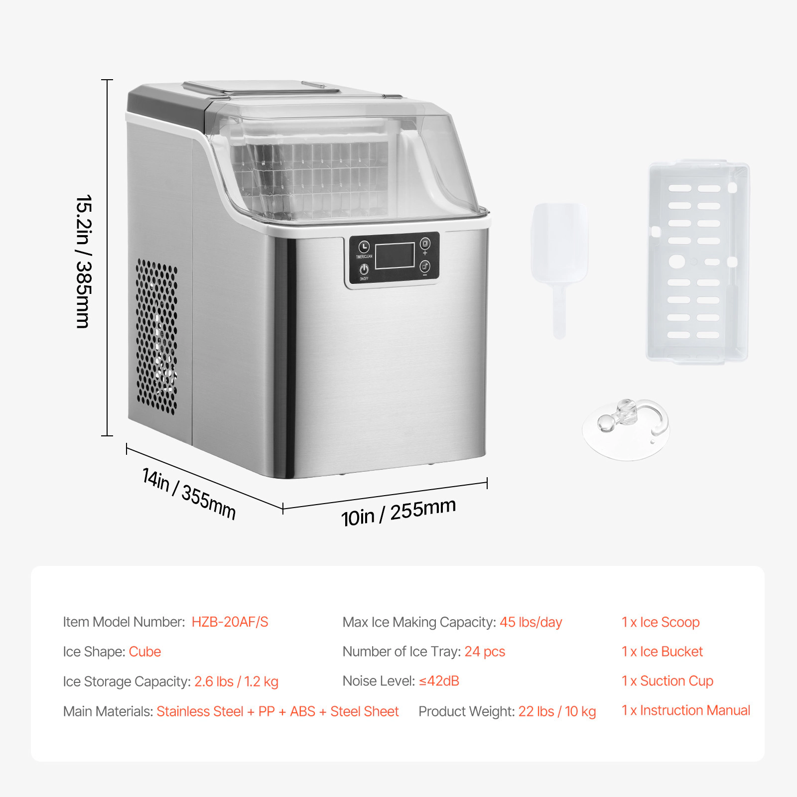 HONGGE Countertop Ice Maker, Ready in 15 Mins, Self-Cleaning Portable Ice Maker