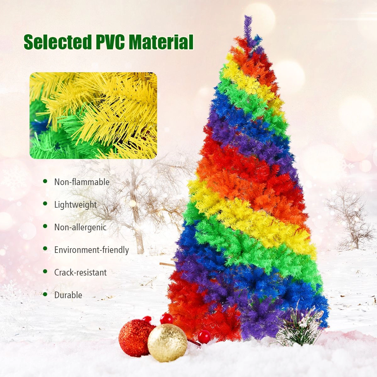 SlickBlue 7 Ft Multicolor Christmas Tree with Hinged Branches and Stand