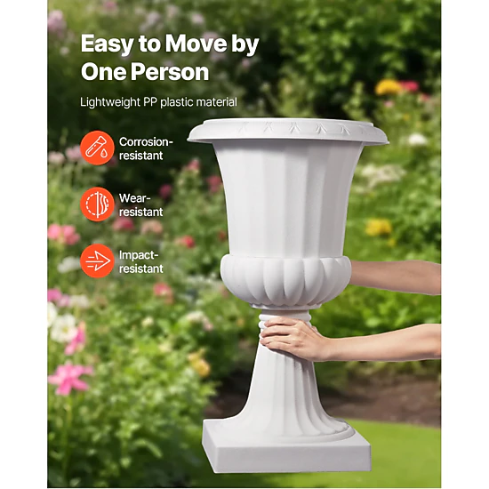 HONGGE Plastic Urn Planters 2 Pack Classic Flower Pots Front Porch Planters Indoor & Outdoor Vase for Wedding Party