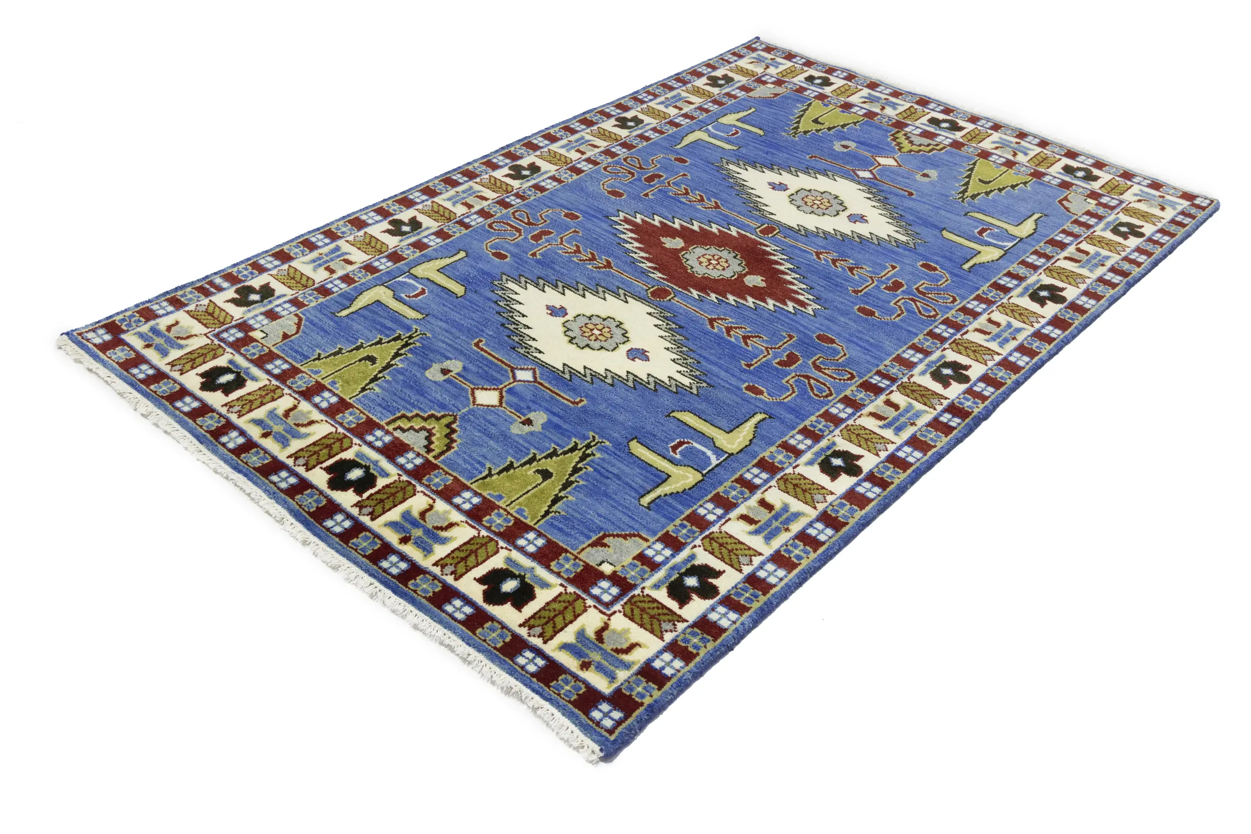 Magic Rugs 5'0 X 8'0 Hand Knotted Kazak Blue Geometric Wool Rug