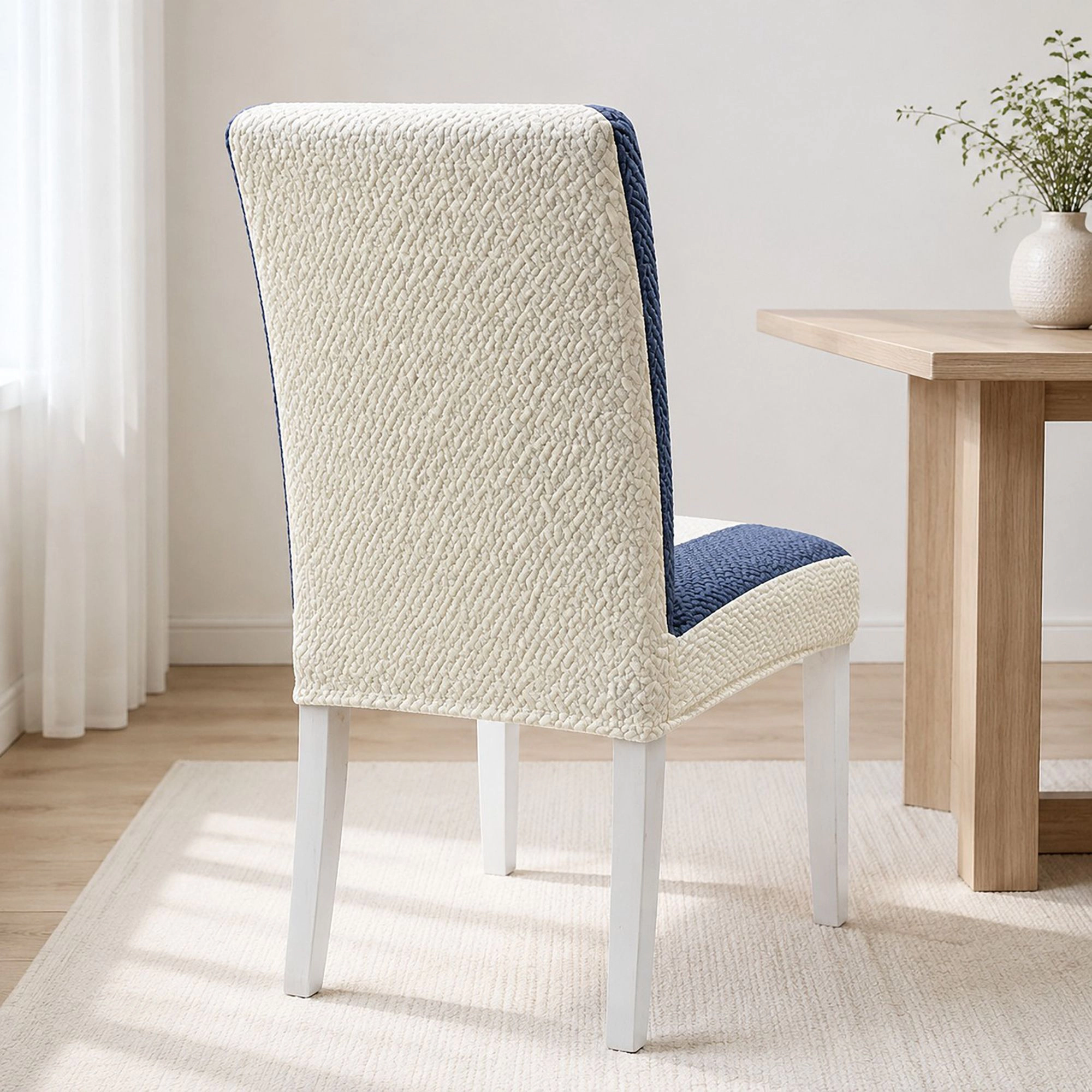 Alilang Two Tone Stretch Dining Chair Cover with Textured Jacquard Design
