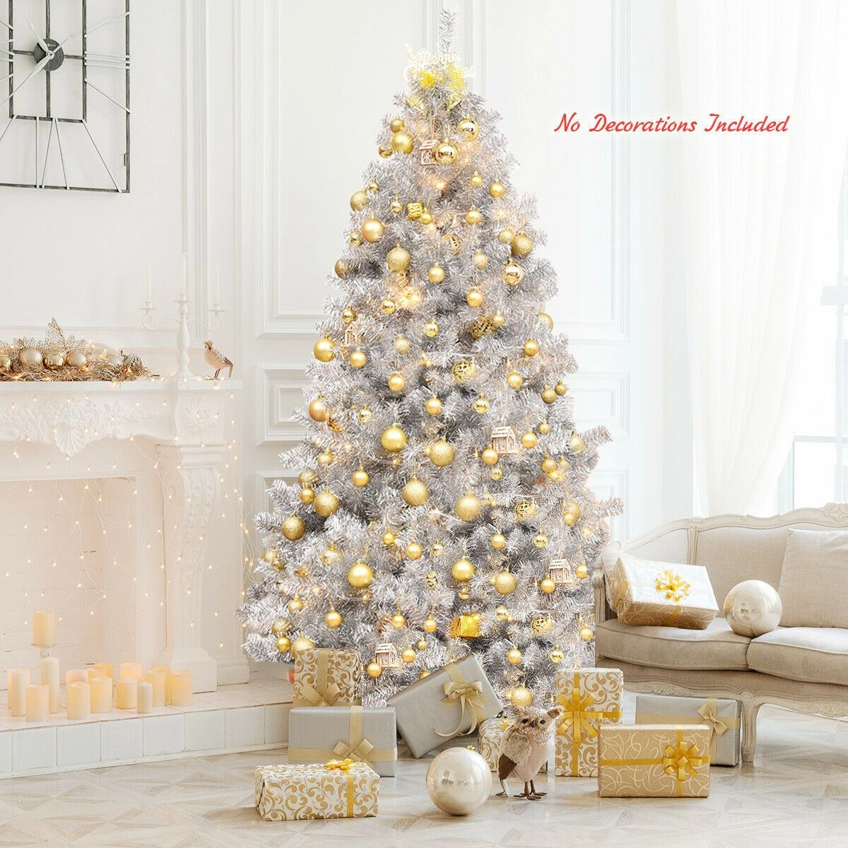 SlickBlue Shiny Silver Artificial Christmas Tree with Hinged Branches