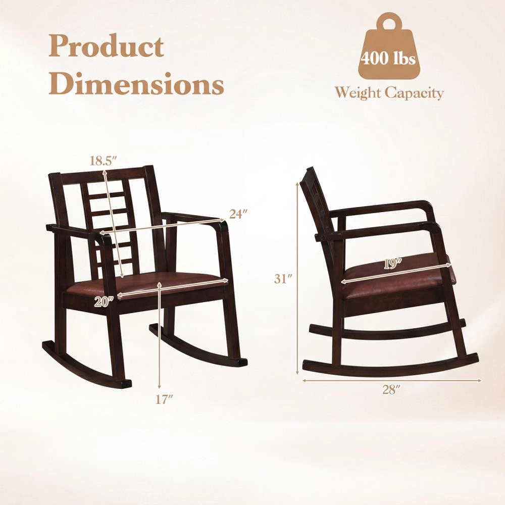 Hivvago Wooden Rocking Chair With Upholstered Seat And Ladder Back For Living Room