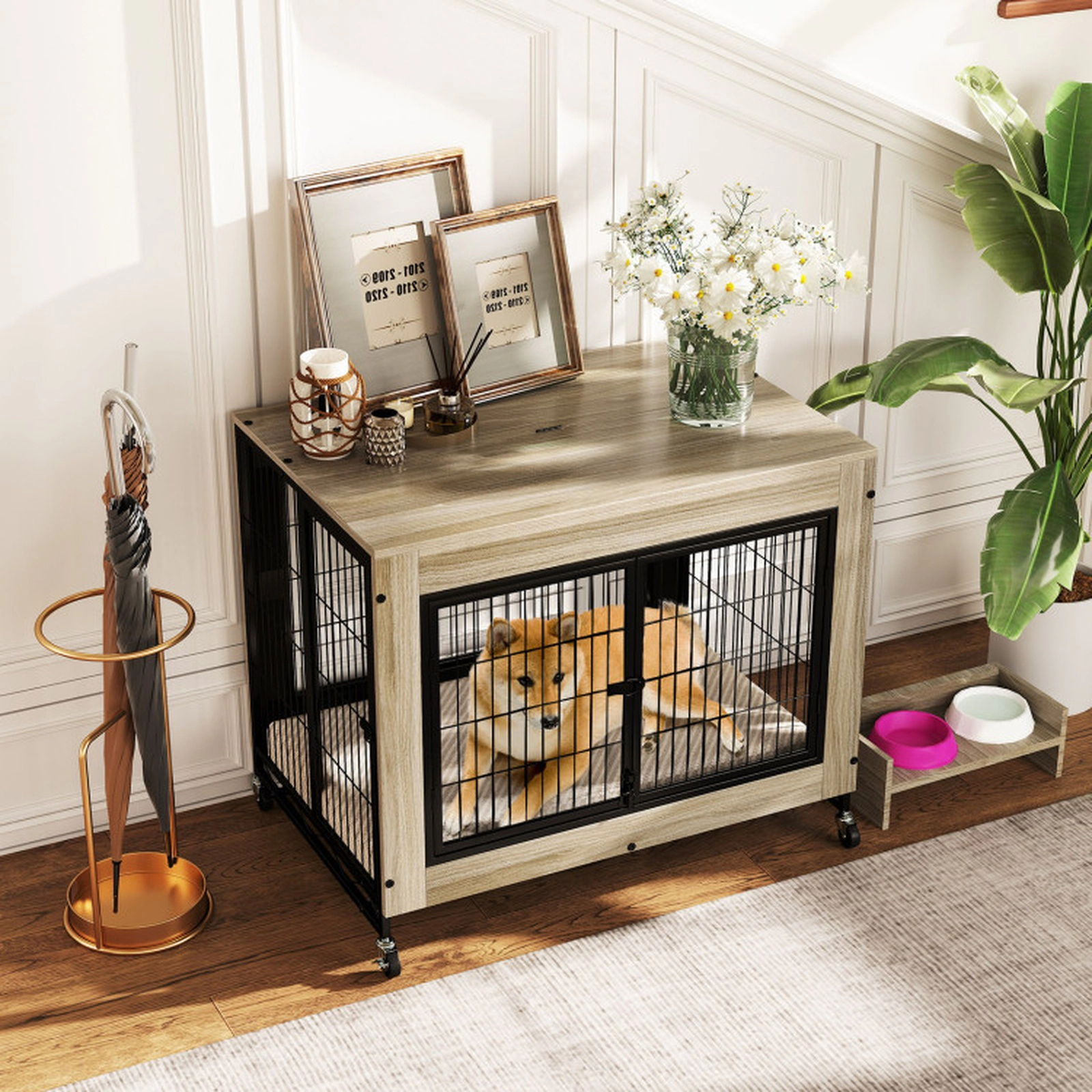 SUGIFT Gray 66-lb Tabletop Capacity Industrial Dog Kennel with Flip-up Top 3 Doors and Removable Tray