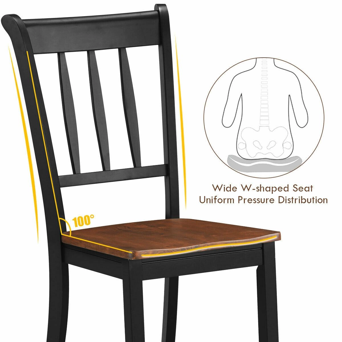 SlickBlue Dining Chair, Rubber Wood Legs, Ergonomic Curved Backrest, Black