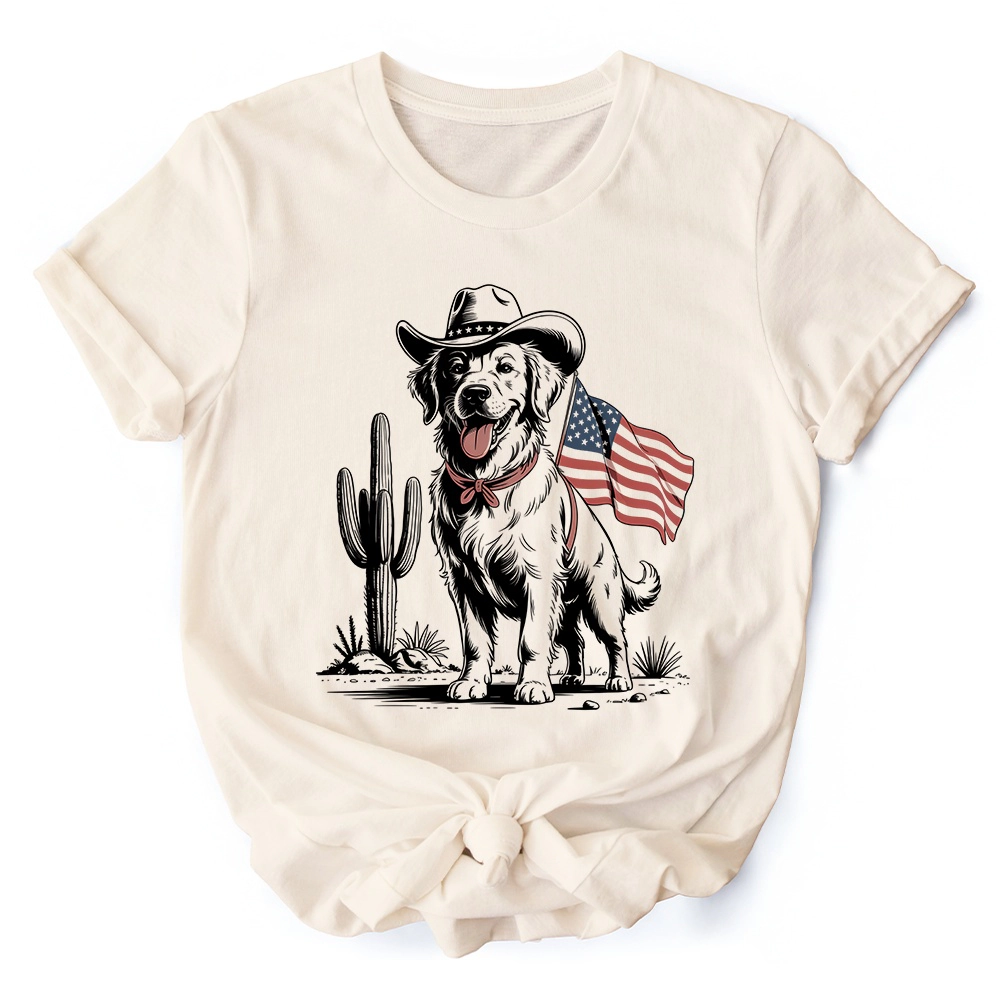 OrnamentallyYou Unisex American Cowboy Dog 4th Of July T-Shirt