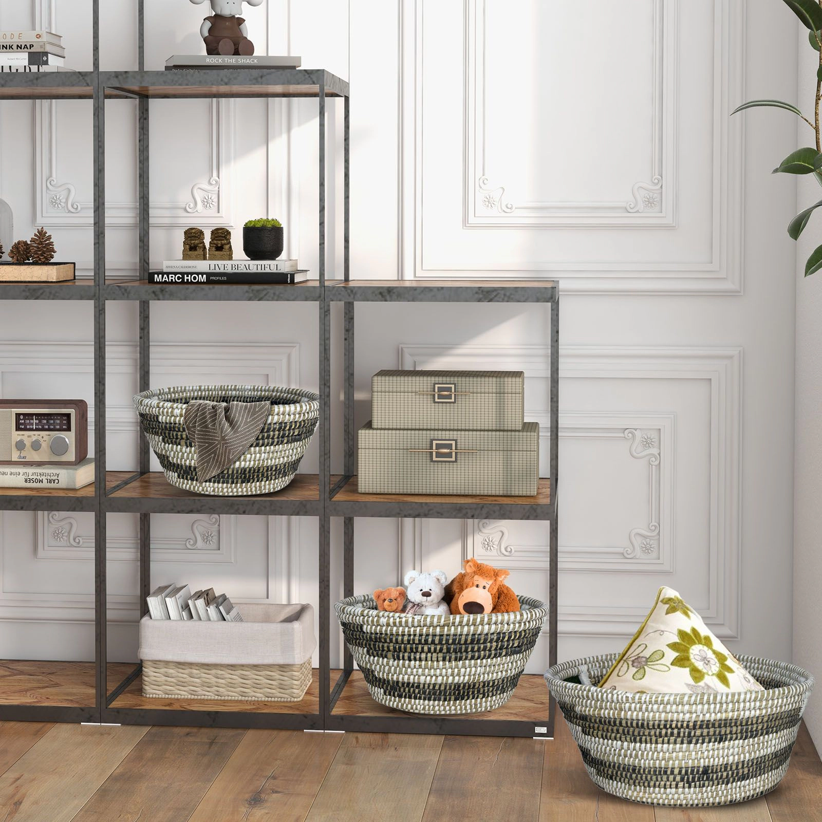 SlickBlue Woven Storage Basket Set, 3 Sizes with Carry Handles