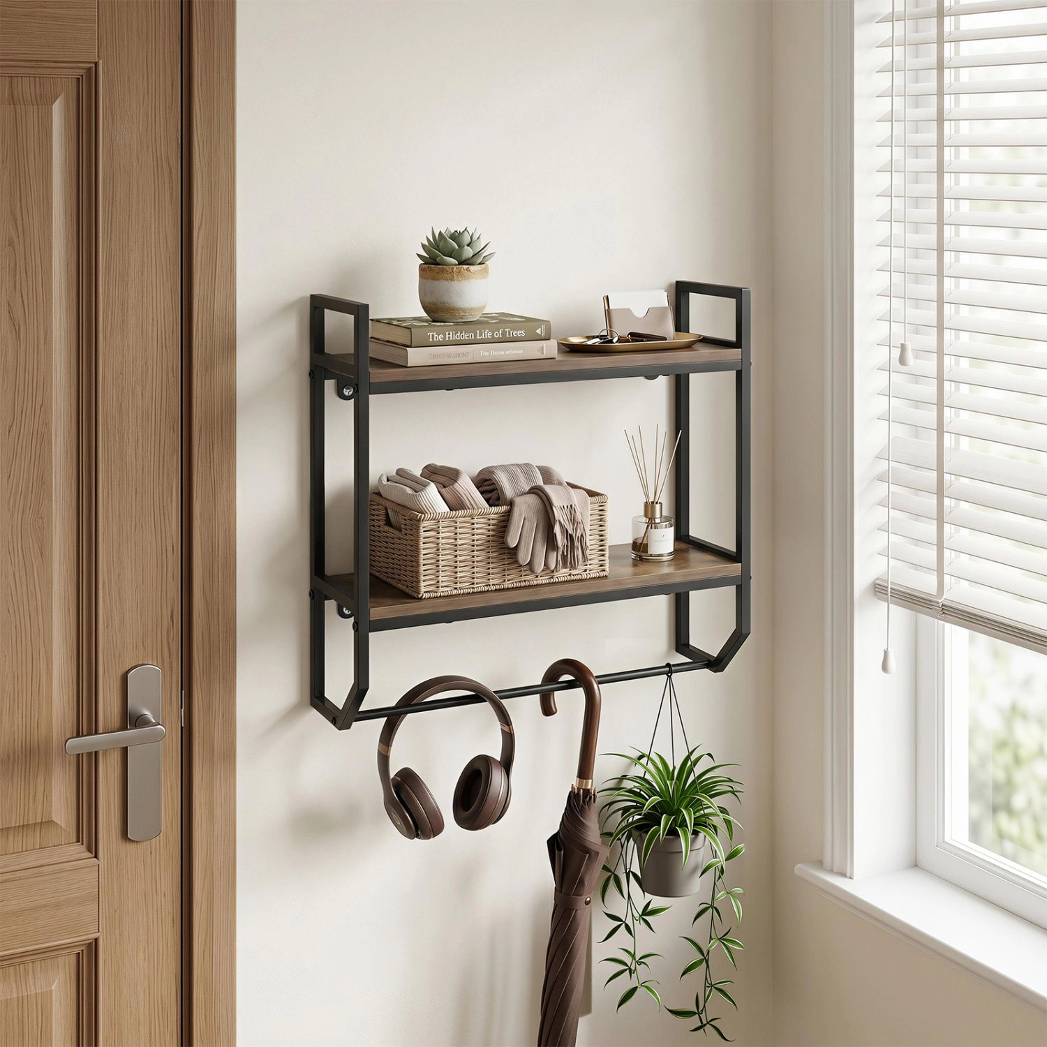 SlickBlue Rustic Brown Wall Mounted Bathroom Organizer with Metal Frame