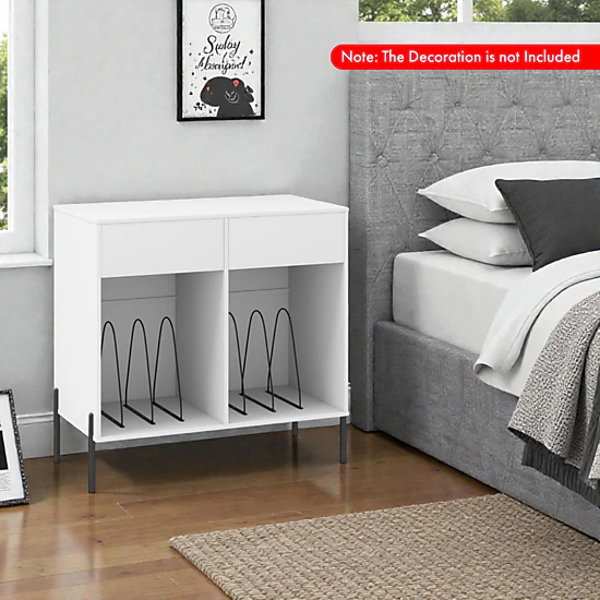 Hivvago Double-Wide Turntable Stand with Power Outlets and Vinyl Storage