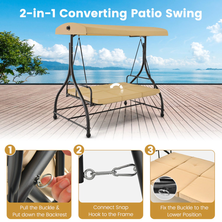 Hivvago 3 Seat Outdoor Porch Swing With Adjustable Canopy