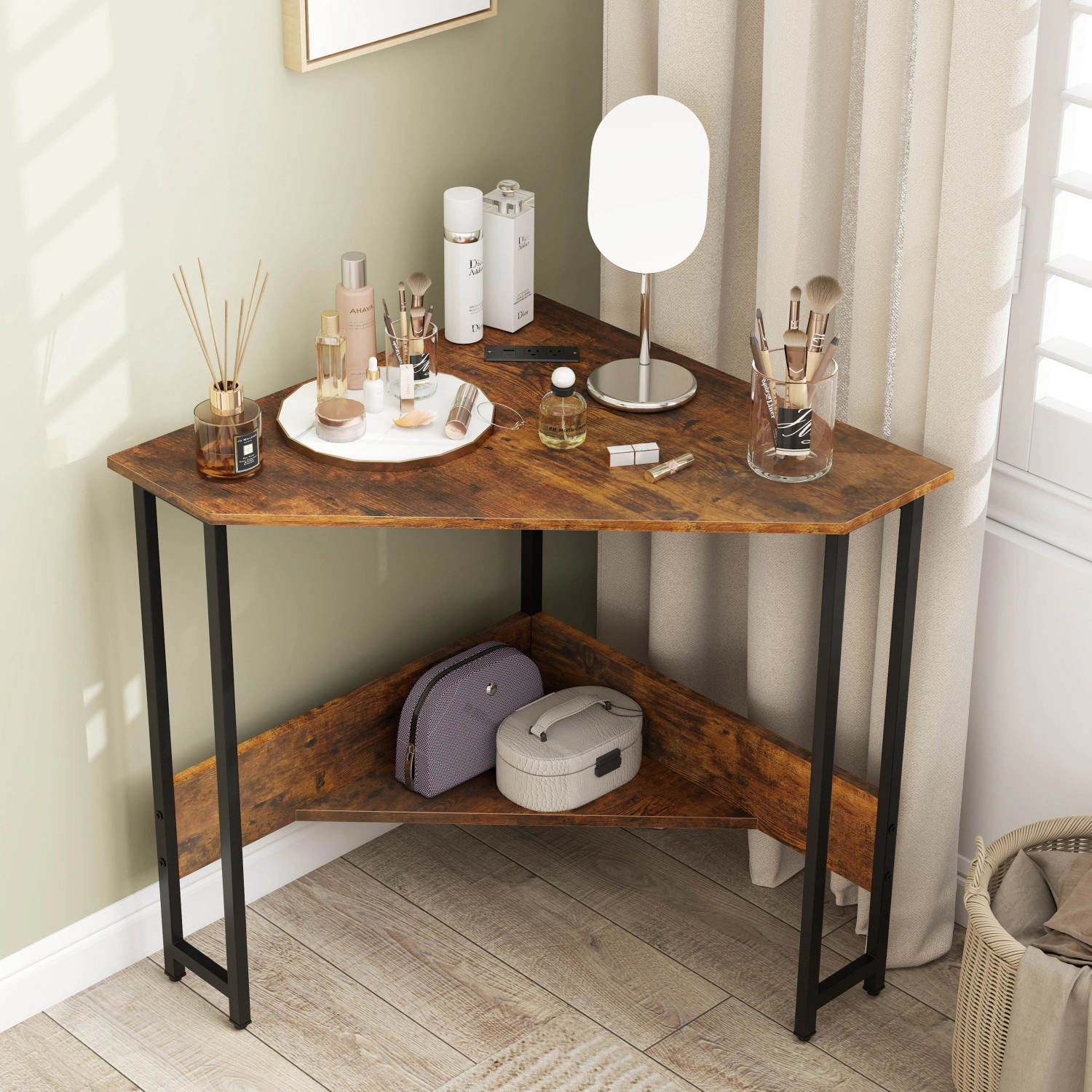 LJG Triangle Computer Corner Desk with Charging Station