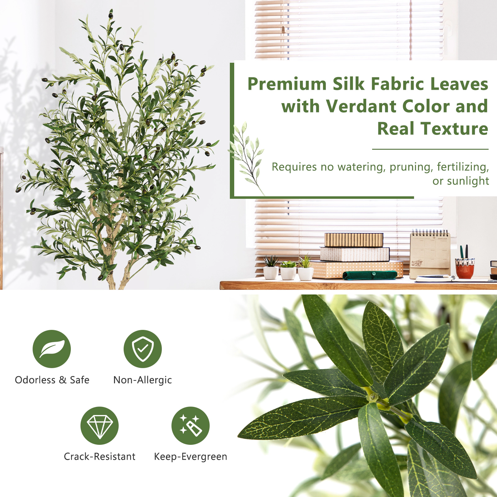 Slickblue 6 ft Faux Olive Plant with Olive Fruits, Weighted Planter for Indoor Decor