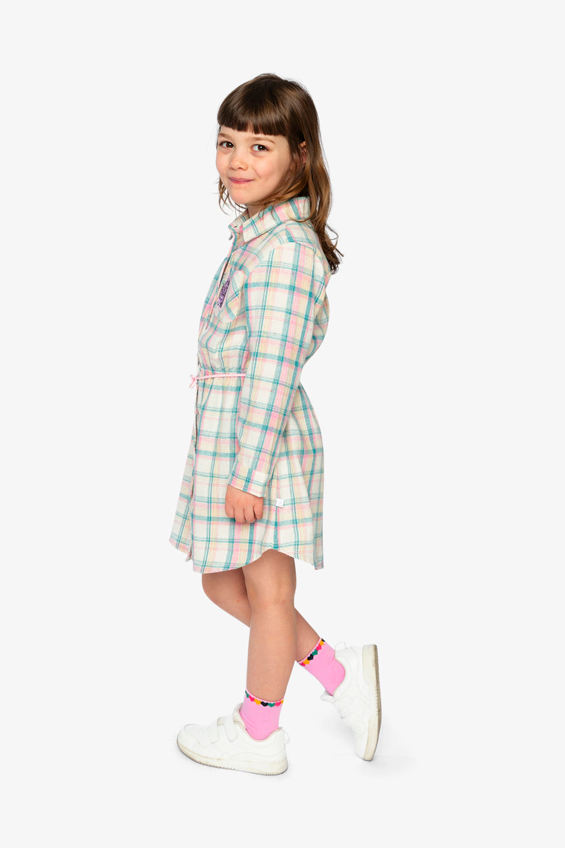 Deux par Girls Belted Plaid Shirt Dress