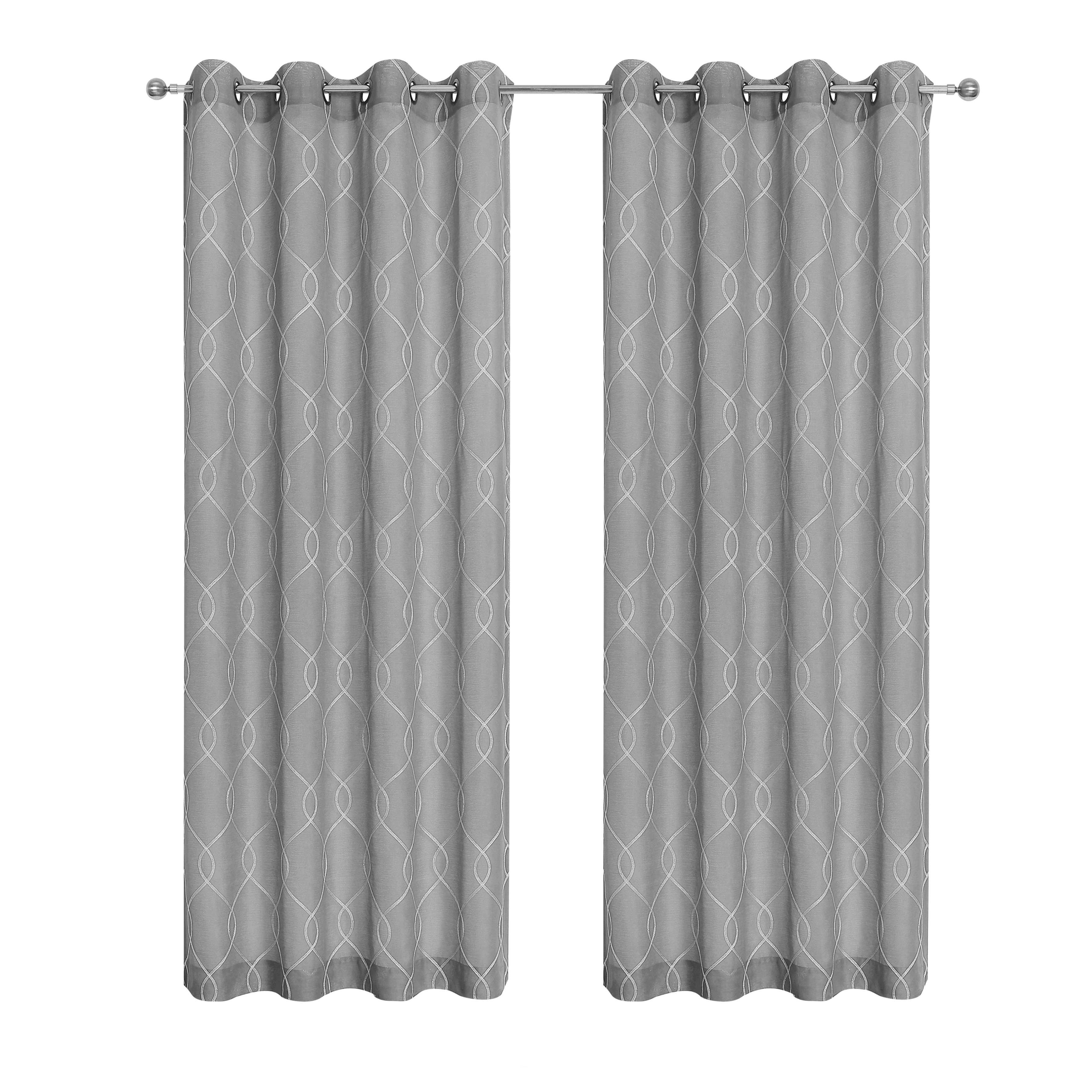 Kate Aurora 2 Piece Clarabelle Embroidered Lattice Matte Sheer Grommet Top Curtain Panels - 84 In. Long