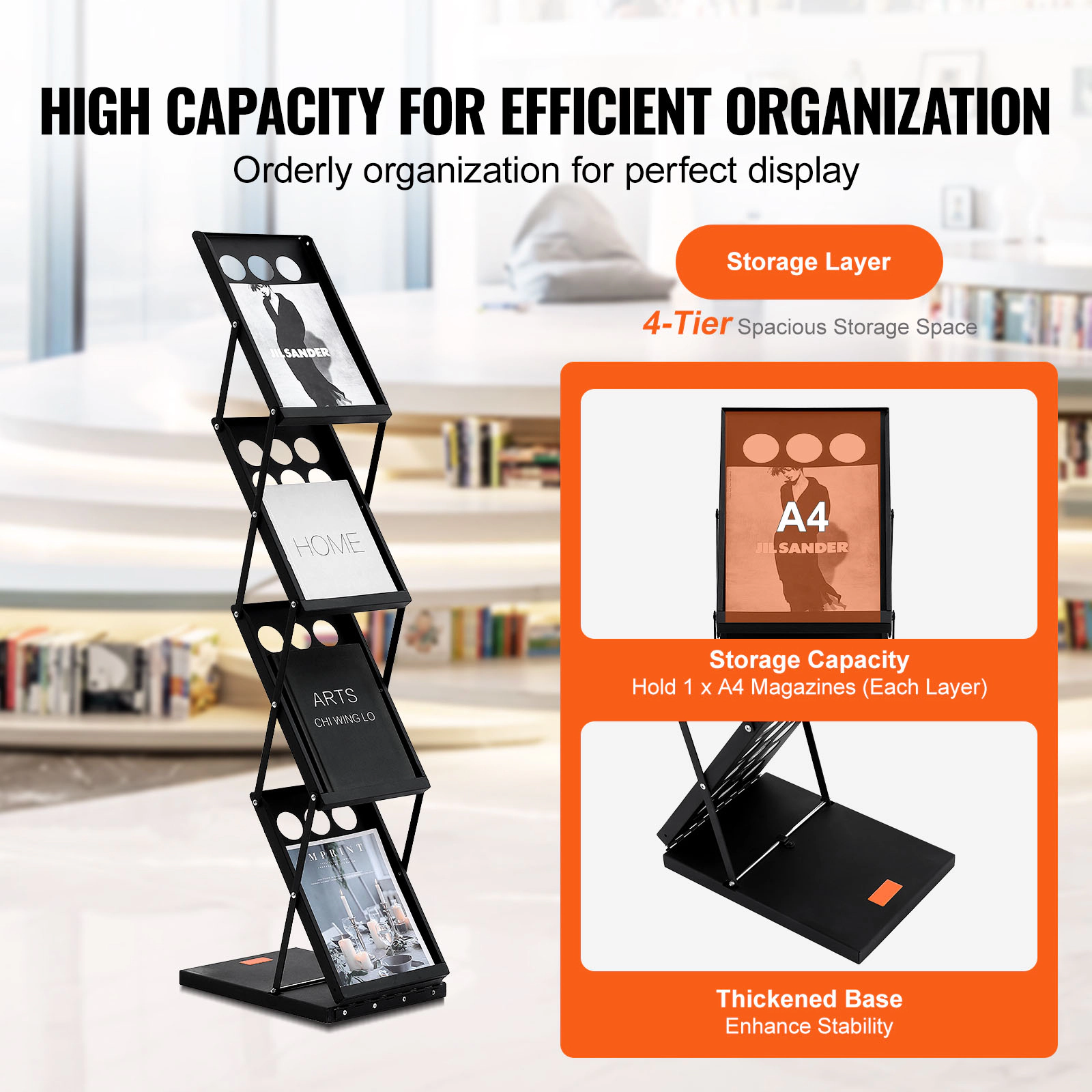 HONGGE Foldable Magazine Display Rack, Brochure Literature Stand