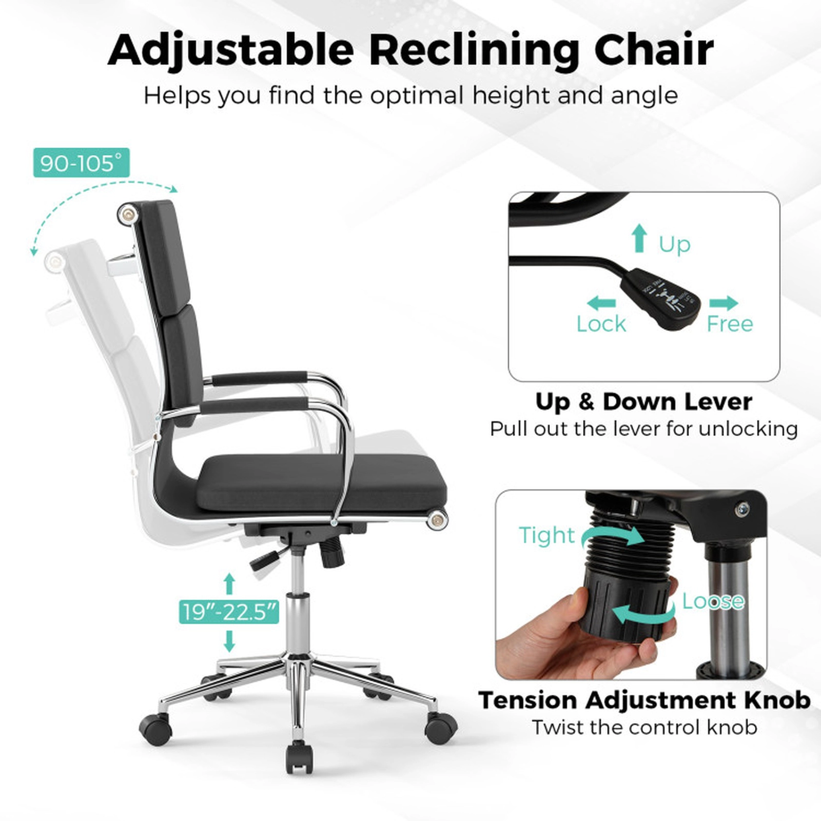 SUGIFT S-Shaped Rocking Backrest Leathaire Upholstered Office Desk Chair 26.5-in x 26.5-in x 37.5-in 330-lb Gray