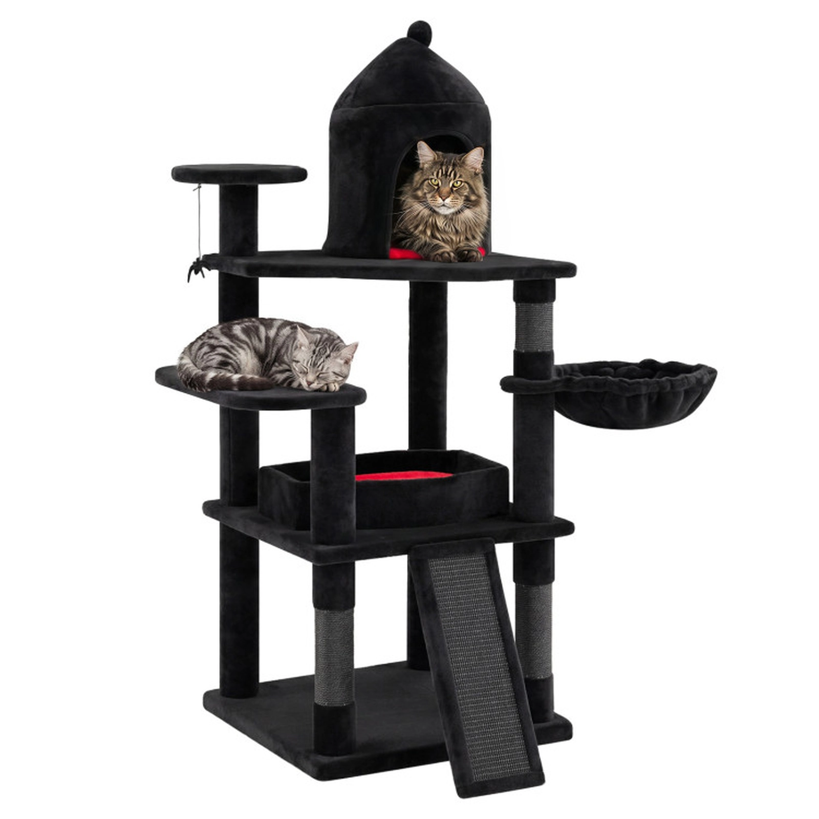 SUGIFT 50-in Gothic Cat Tree with Castle Condo Coffin Bed Rotating Basket Sisal Ramp and Anti-Tip Kit