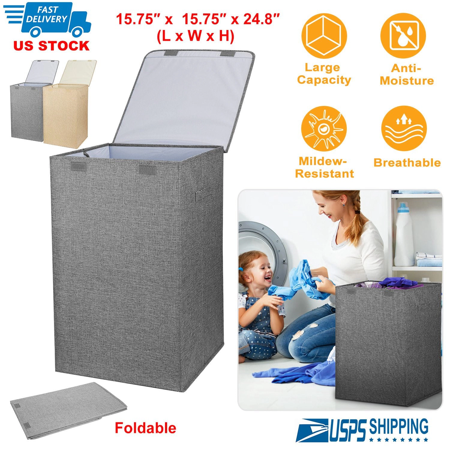 GBruno Foldable Laundry Hamper With Lid And Handles