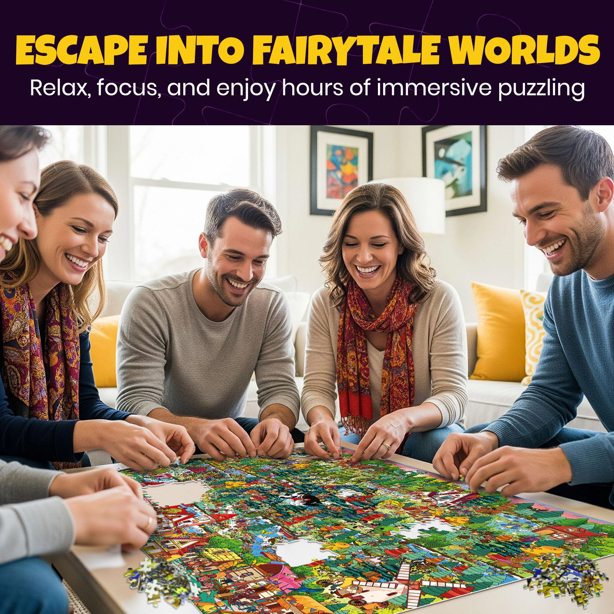 QUOKKA 1000-Piece Jigsaw Puzzle Set for Adults, 3-Pack, Fairy Tale Collection with Hidden Challenges & Audio Stories