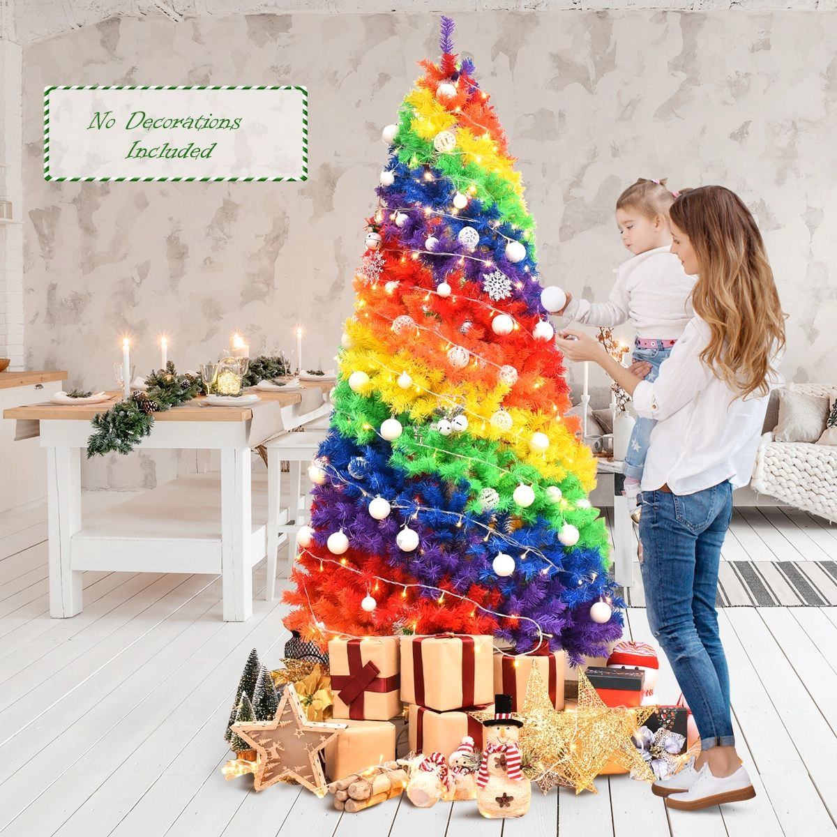 SlickBlue 7 Ft Multicolor Christmas Tree with Hinged Branches and Stand