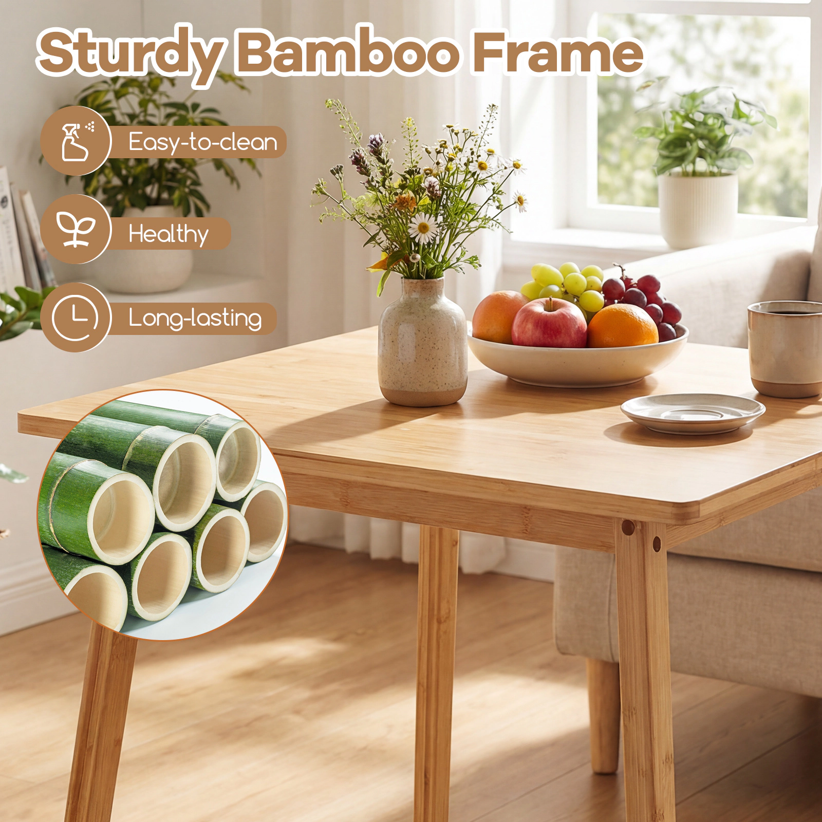 SUGIFT 27.5-in Square Bamboo Dining Table for 2-4 People 220-lb Capacity Natural